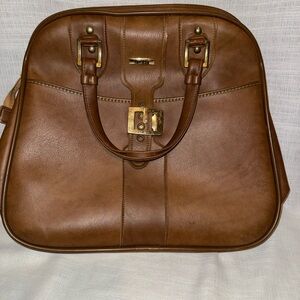 Vintage Invicta Brown Leather travel bag with Gold Accents